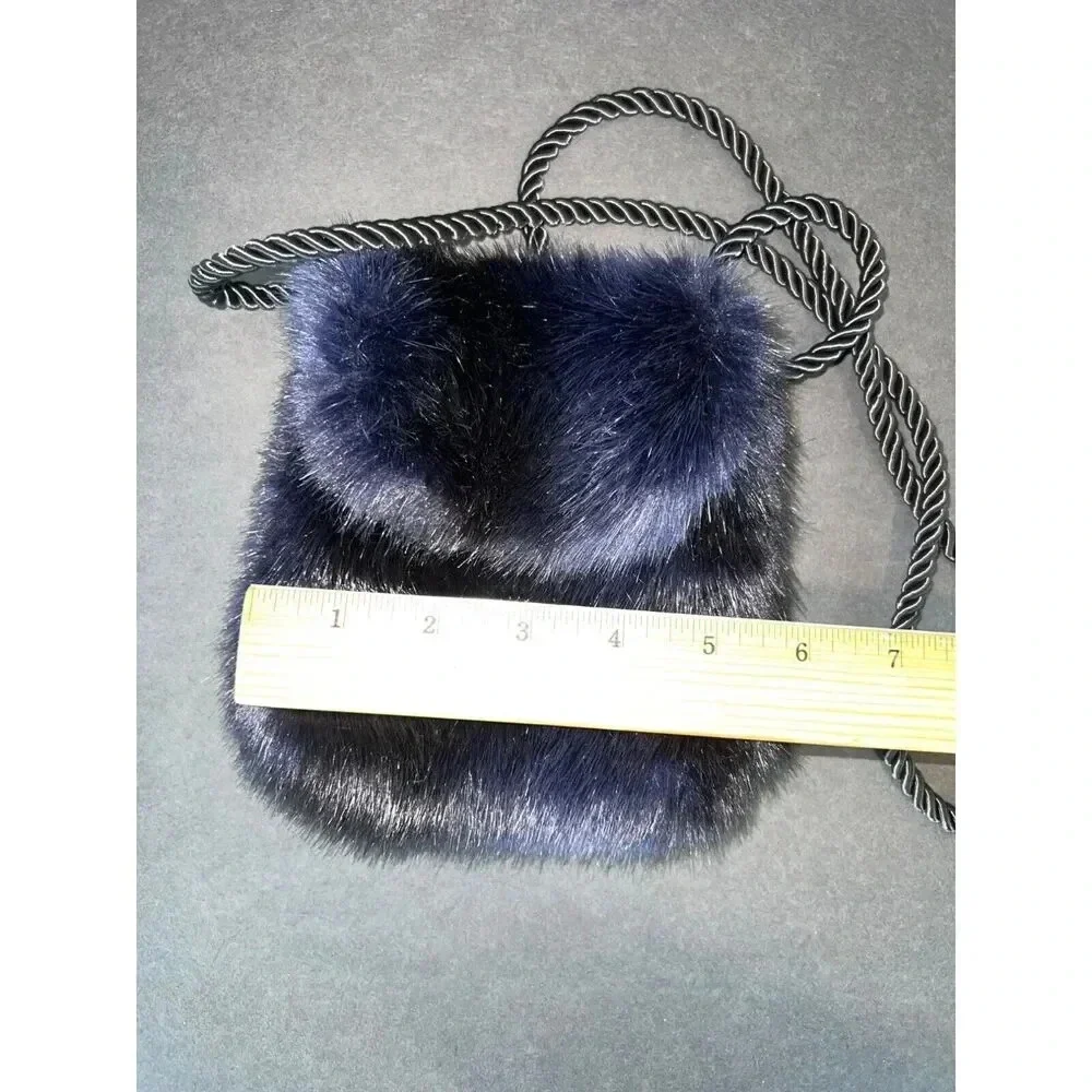 Vintage Christine Clarke faux fur mink purse crossbody satchel bag blue artsy